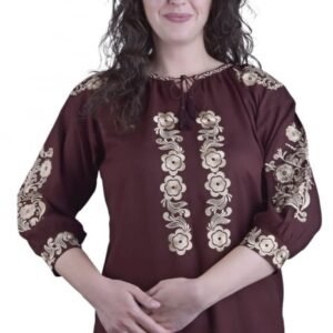 Bluza maro cu motiv floral auriu Iasmina 04