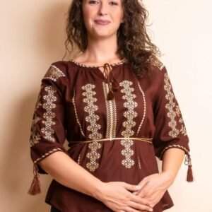 Bluza maro cu motiv geometric auriu Melissa 05