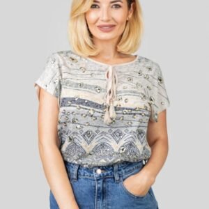 Bluza maro cu snur si imprimeuri gri
