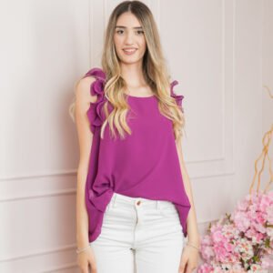 Bluza mov din voal cu volane la umeri