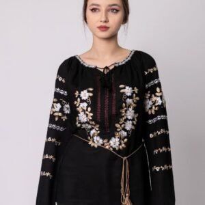 Bluza neagra cu motiv floral alb Nina 01