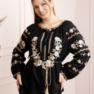 Bluza neagra cu motiv floral alb Nina 02
