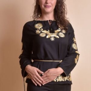 Bluza neagra cu motiv floral auriu Agnes 03