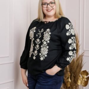 Bluza neagra cu motiv floral auriu Andrada 02