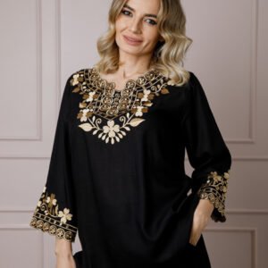 Bluza neagra cu motiv floral auriu Denisa
