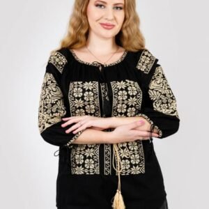 Bluza neagra cu motiv floral auriu Naomi 02