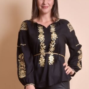 Bluza neagra cu motiv floral auriu Otilia 01