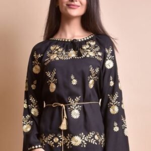 Bluza neagra cu motiv floral auriu Tania 03