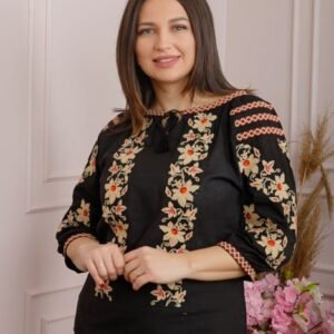 Bluza neagra cu motiv floral crem Floriana