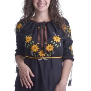 Bluza neagra cu motiv floral galben Aliona 02