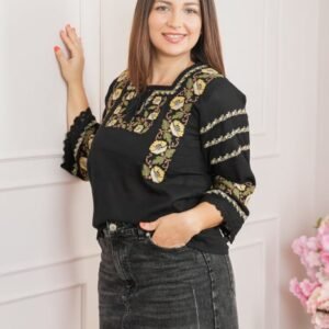 Bluza neagra cu motiv floral galben Ofelia