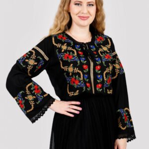 Bluza neagra cu motiv floral multicolor Afrodita 05