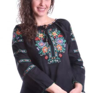 Bluza neagra cu motiv floral multicolor Anabela