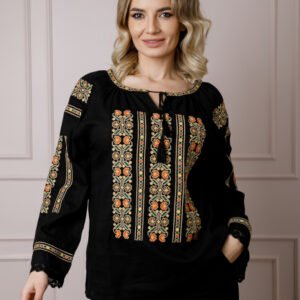 Bluza neagra cu motiv floral multicolor Ariadna