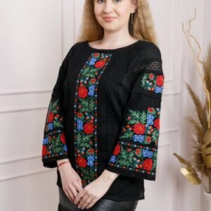 Bluza neagra cu motiv floral multicolor Beatrice 02
