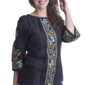 Bluza neagra cu motiv floral multicolor Francesca 01
