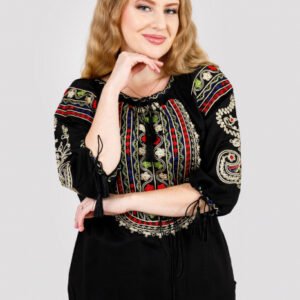 Bluza neagra cu motiv floral multicolor Irene 02