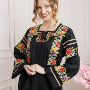 Bluza neagra cu motiv floral multicolor Noela 02