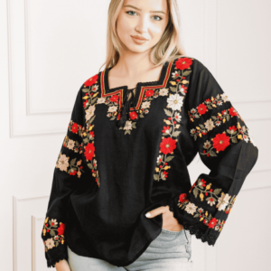 Bluza neagra cu motiv floral multicolor Rania