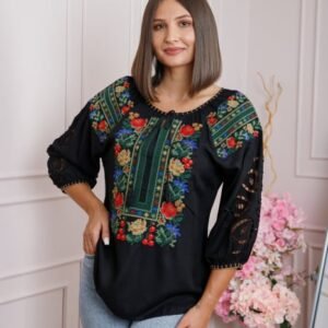 Bluza neagra cu motiv floral multicolor Simona 05