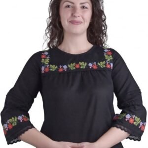 Bluza neagra cu motiv floral multicolor Svetlana 03