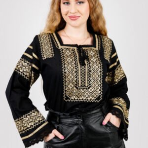 Bluza neagra cu motiv geometric auriu Dora 03