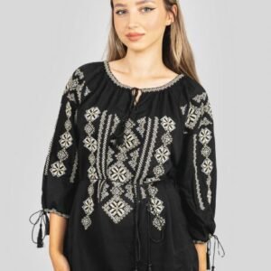 Bluza neagra cu motiv geometric auriu Gloria 02 - maneca scurta