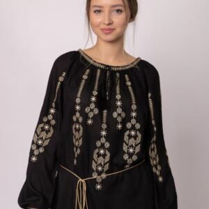 Bluza neagra cu motiv geometric auriu Iosefina 02 - maneca lunga