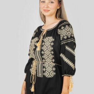 Bluza neagra cu motiv geometric auriu Maia 03