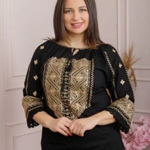 Bluza neagra cu motiv geometric auriu Minerva 01