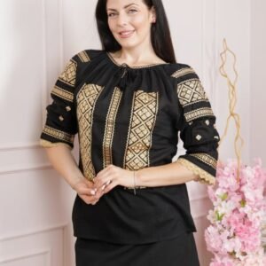 Bluza neagra cu motiv geometric auriu Ozana 02
