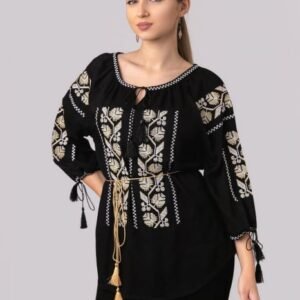 Bluza neagra cu motiv geometric auriu Ruxandra 01