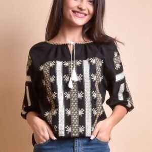 Bluza neagra cu motiv geometric auriu Veronica