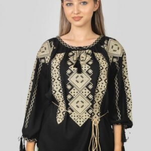 Bluza neagra cu motiv geometric crem Marlena 03