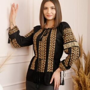 Bluza neagra cu motiv geometric crem Miruna