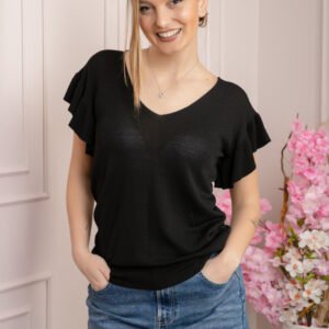 Bluza neagra cu volanas la maneci