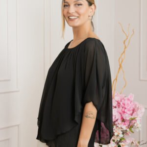 Bluza neagra din voal cu maiou plisat