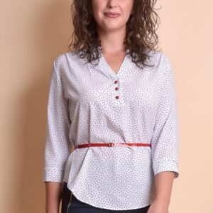 Bluza office alba cu buline si guler tunica