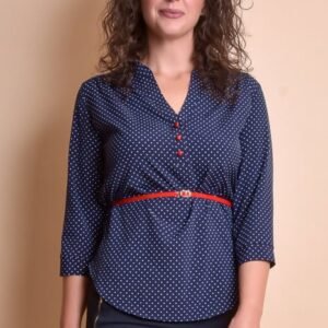 Bluza office bleumarin cu buline si guler tunica