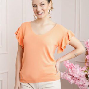 Bluza orange piersica cu volanas la maneci