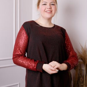 Bluza plus size Chloe cu paiete si fir lame - Grena