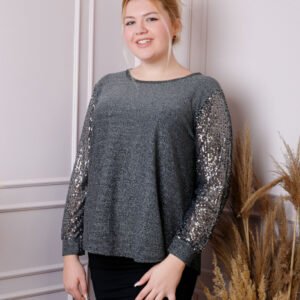 Bluza plus size Chloe cu paiete si fir lame - Gri