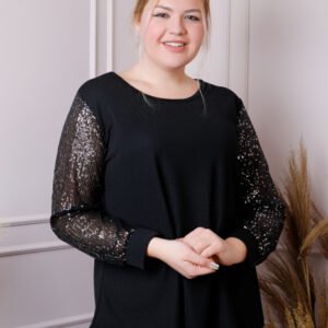 Bluza plus size Chloe cu paiete si fir lame - Negru