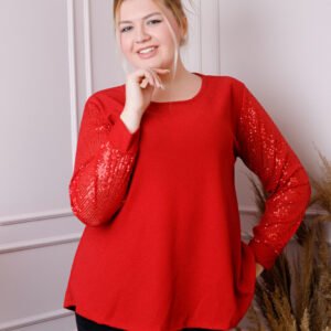 Bluza plus size Chloe cu paiete si fir lame - Rosu