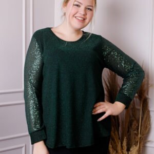 Bluza plus size Chloe cu paiete si fir lame - Verde