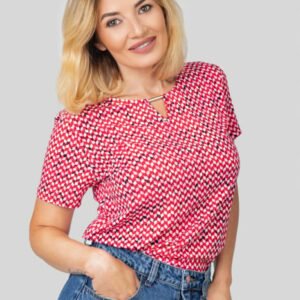 Bluza rosie cu imprimeuri geometrice albe