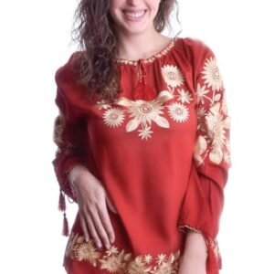Bluza rosie cu motiv floral auriu Agnes 05