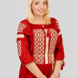Bluza rosie cu motiv floral auriu Doris 01