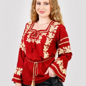 Bluza rosie cu motiv floral auriu Noemi
