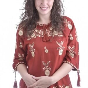 Bluza rosie cu motiv floral auriu Tania 02